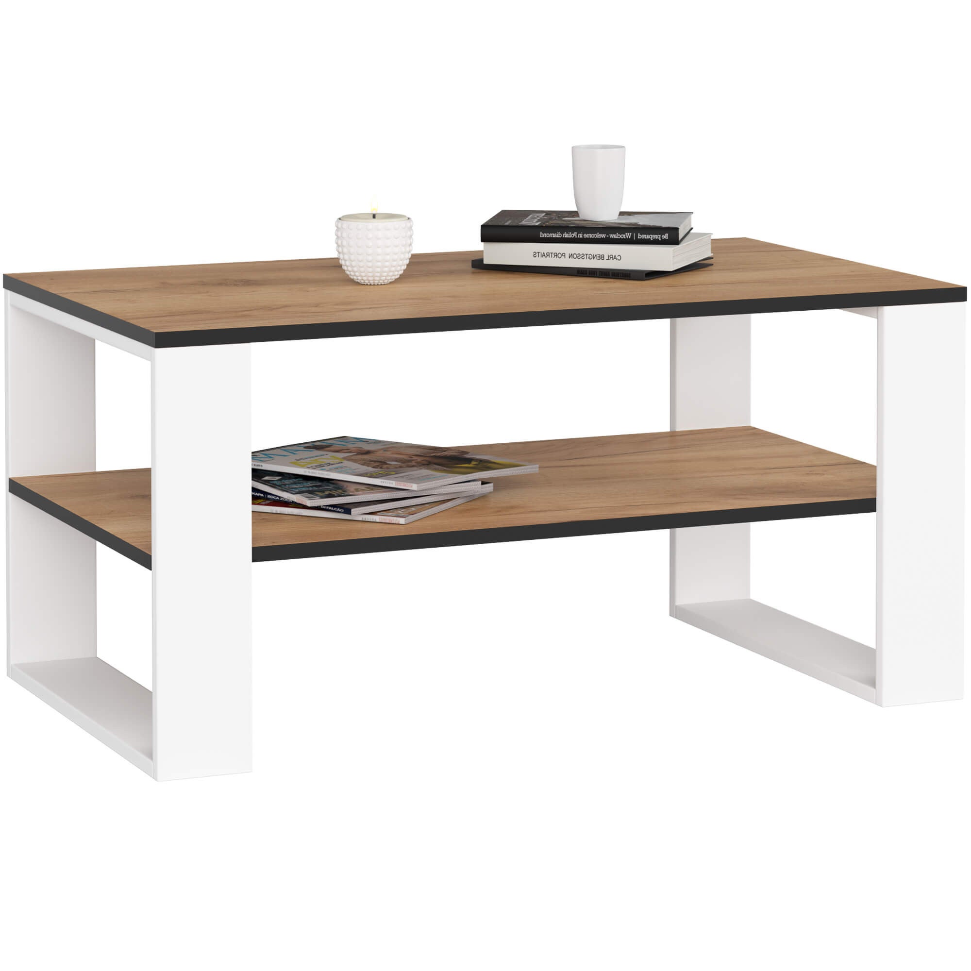 Stolik kawowy AKORD ALEX Dąb Craft 92 cm nogi kolor Biały 92x53x45 cm