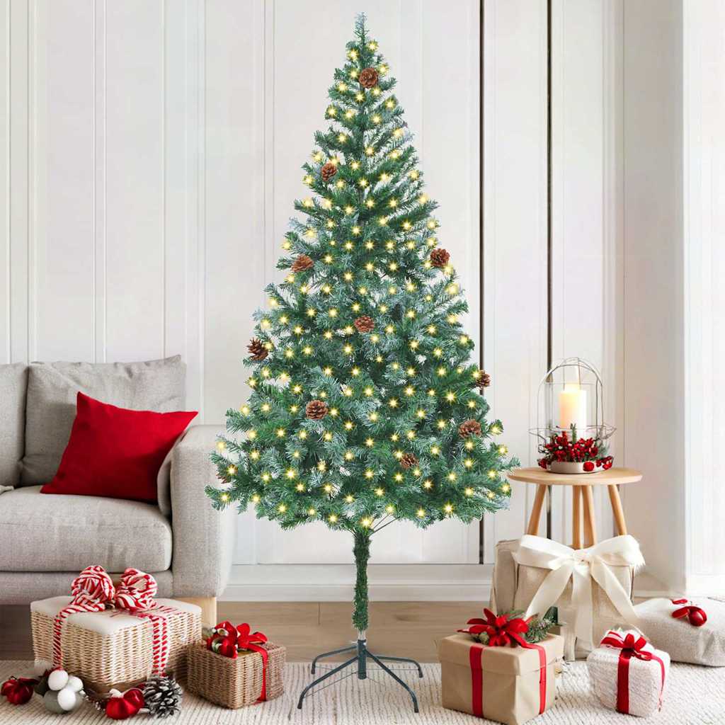 Sztuczna choinka z 300 diodami LED Zielony 180 cm PVC i stal