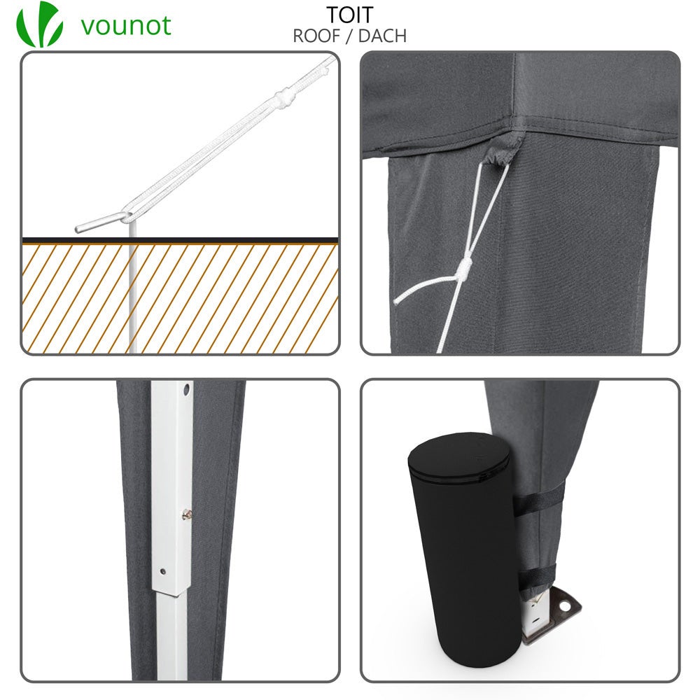 Tonnelle de jardin 3x3m pliable avec portes et fenêtres et sac de transport gris - VOUNOT® - 6