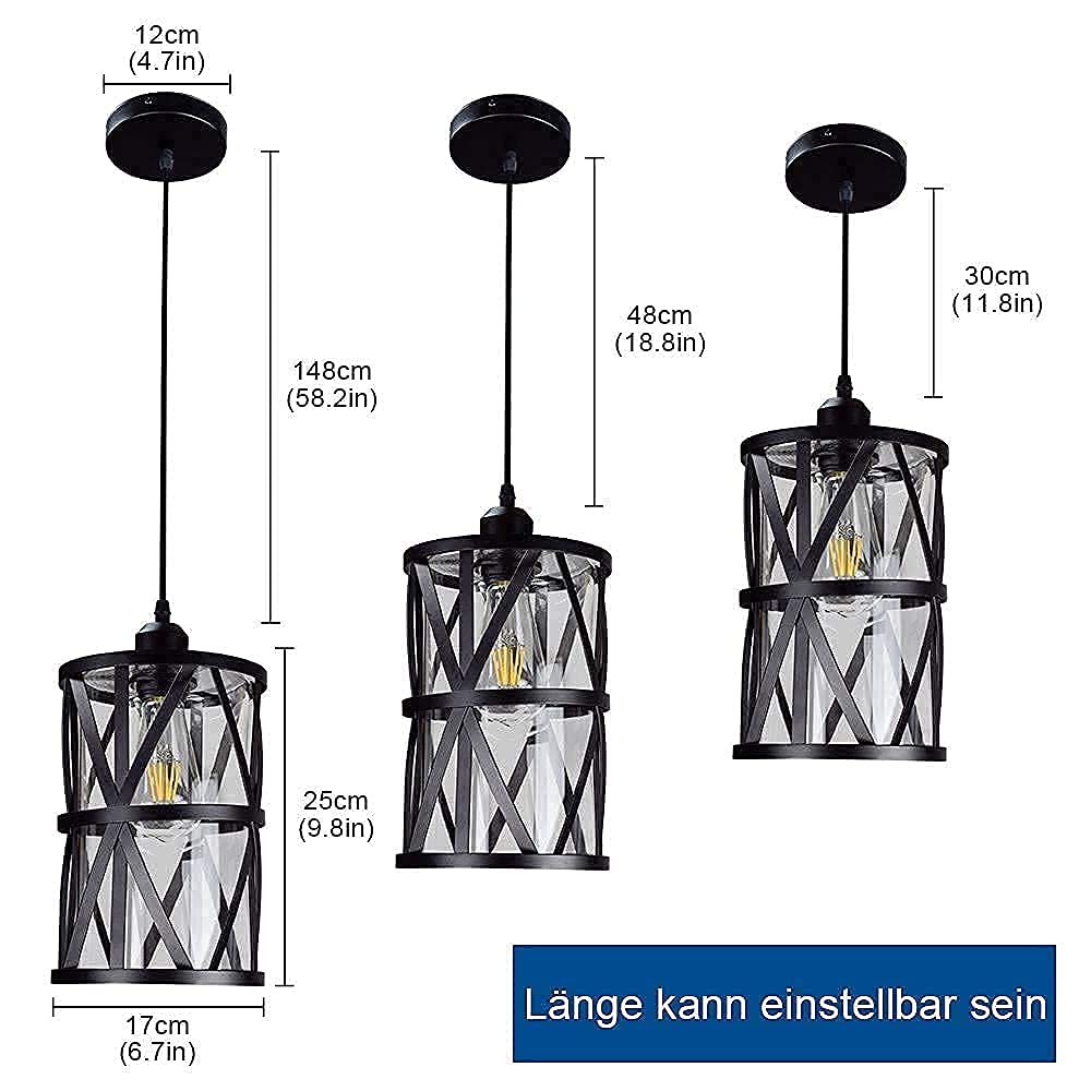 Depuley Lampada A Sospensione A LED Nero/oro - Stile Vintage Industriale In Metallo E Legno, Max 60W