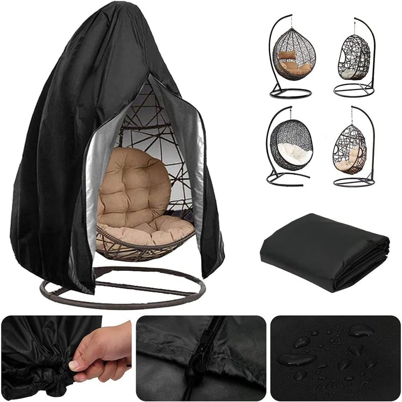 Pokrowiec na wiszący fotel ogrodowy, wodoodporna plandeka w kształcie jajka, pokrowiec ochronny na krzesło ogrodowe (115 x 190 cm, czarny)