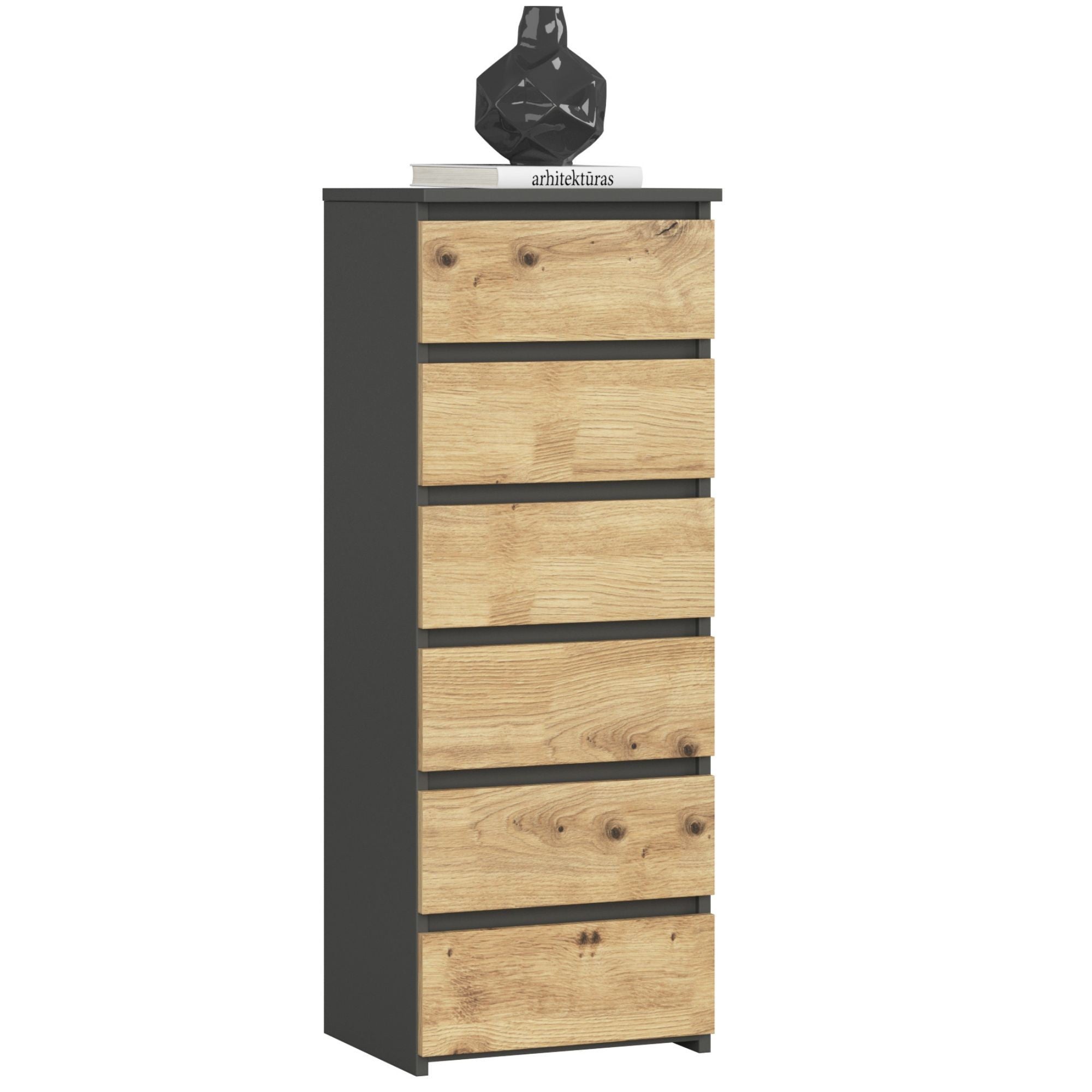 Komoda AKORD CL6 Grafit Szary 40 cm 6 szuflad kolor Dąb Artisan mat 40x35x109 cm