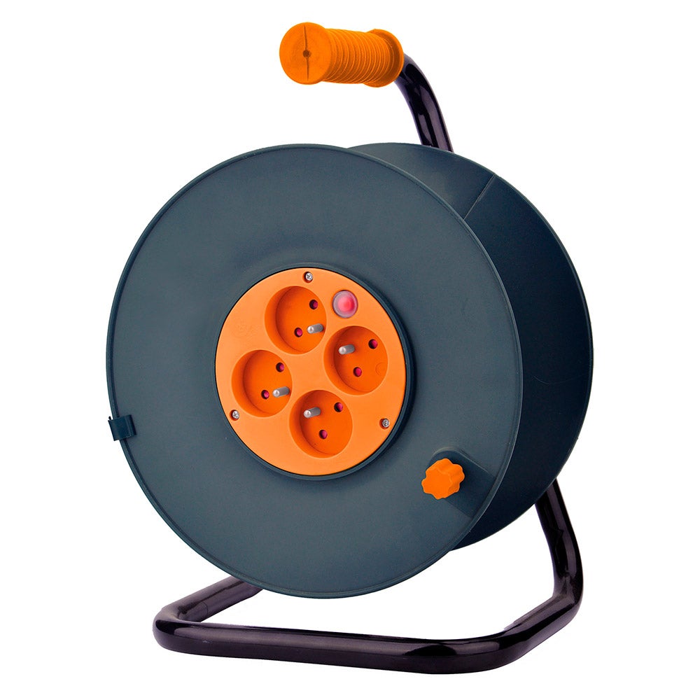 Enrouleur 4 prises 2P+T 16A vide à câbler + coupe-circuit - Orange - Zenitech - 3