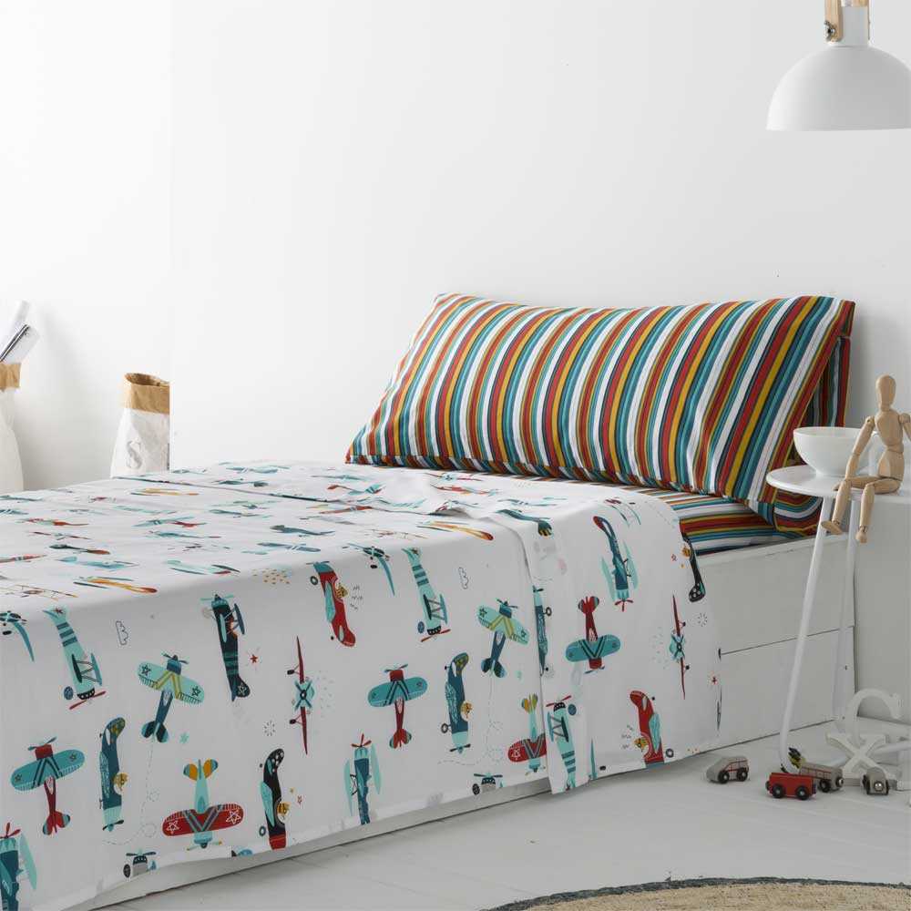 Cotton artean - juego de sabanas infantil/juvenil avioncitos cama de 90 .