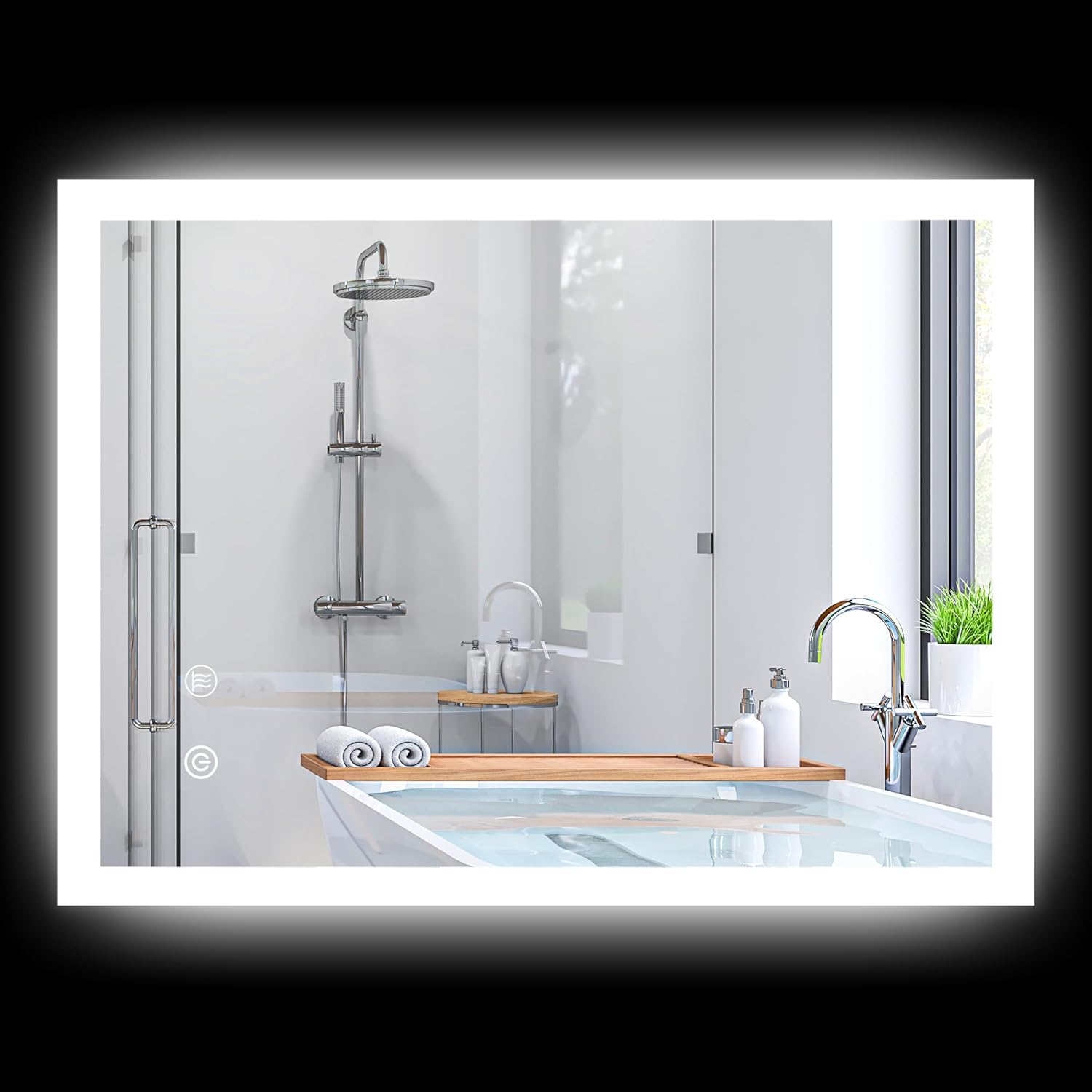 Miroir LED Salle De Bain 80x60cm Anti-Buée Avec Loupe Horloge - Éclairage Tactile 3 Températures