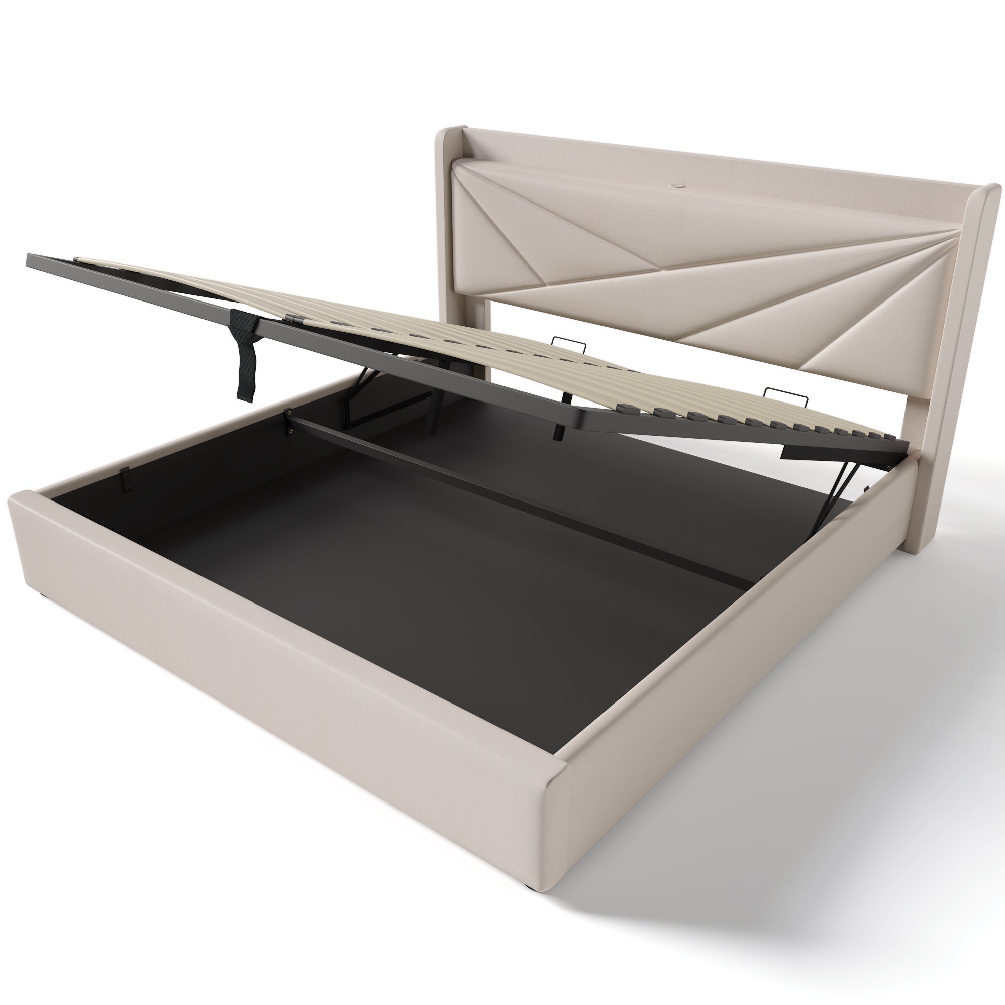 Lit rembourré 180x200, double boîte de rangement avec fonction de chargement USB type C, cadre en lin (sans matelas) - 6