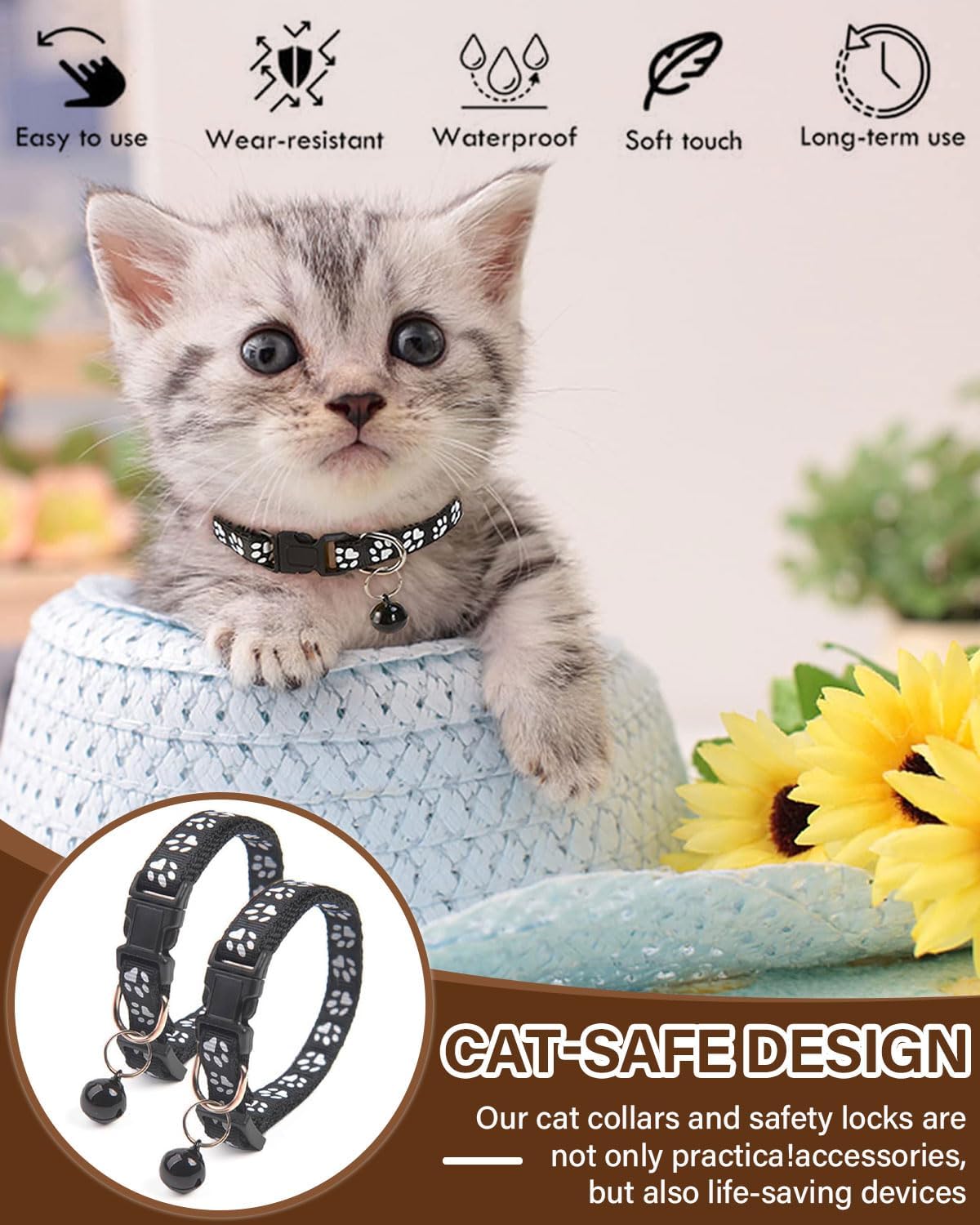 8 pièces Breakaway Collier pour Chat,Collier Chat avec Cloche,Réglable Réfléchissant Collier Chat,Boucle de Sécurité Chats Collier,Collier pour Chaton,Collier pour Chat