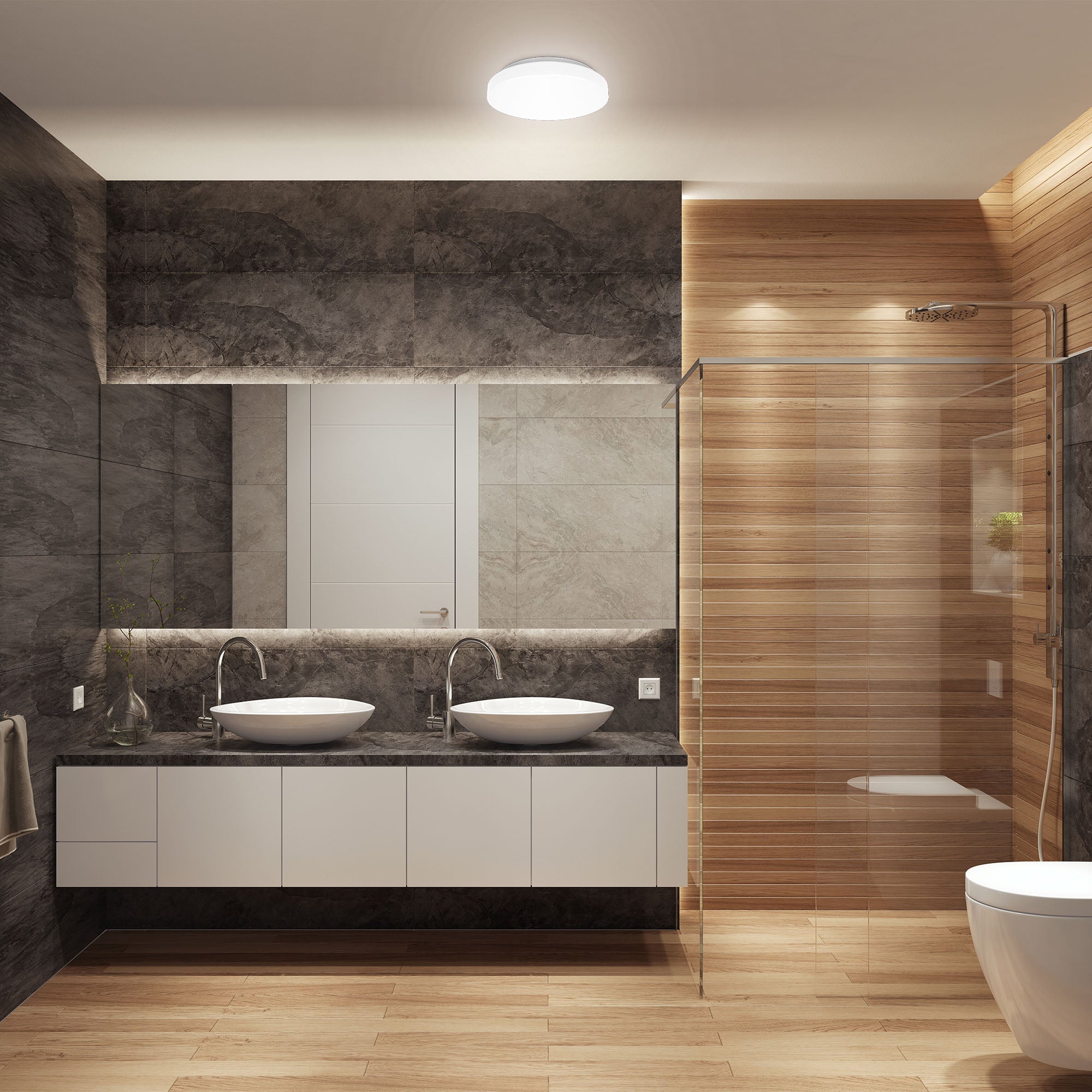 Plafonnier LED salle de bain - IP44 - D.220 mm - Blanc - Blanc neutre 4000K - 10W / 1100lm - B.K.Licht - 2