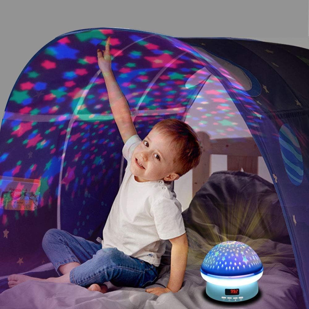 Lampe de chevet projecteur pour bébé (bleue), veilleuse ciel étoilé, télécommande rotative à 360°, minuterie, veilleuse multicolore pour chambre d'en - 4