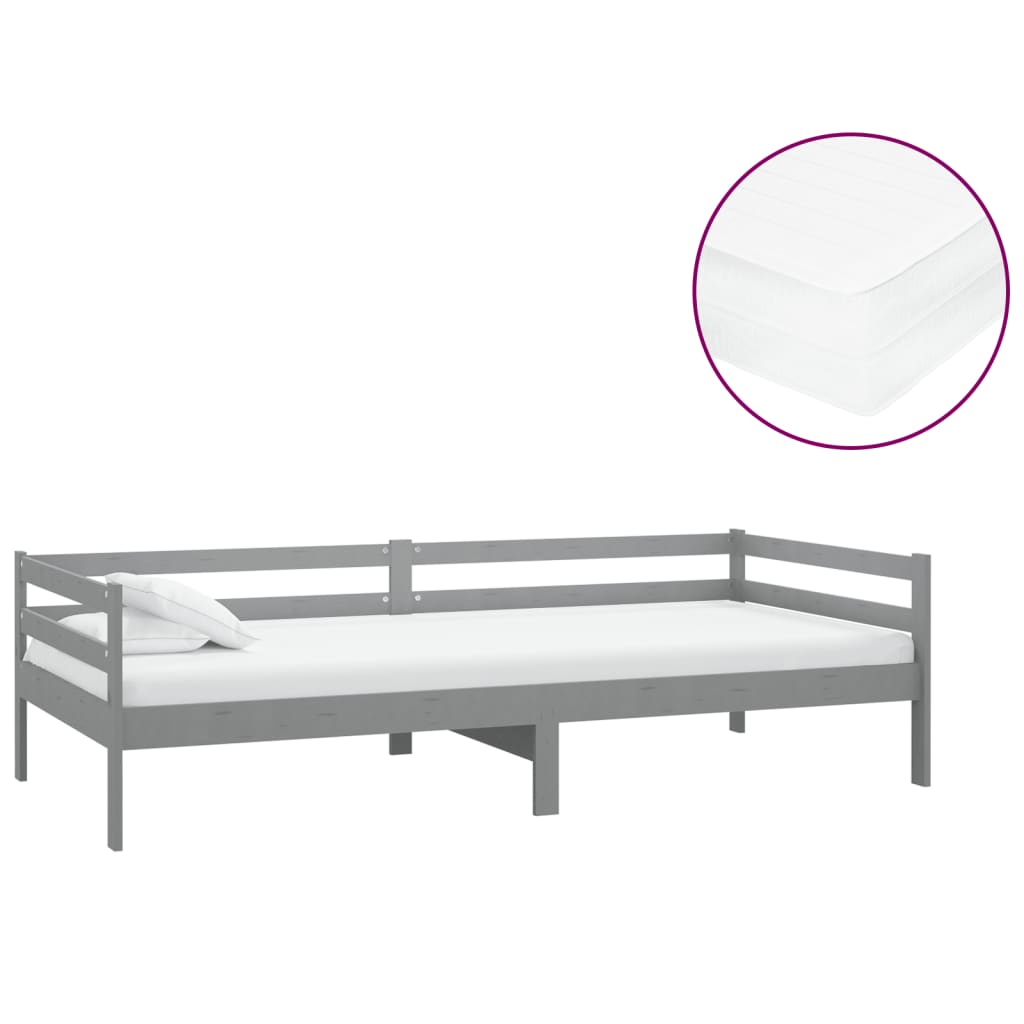 Lit simple Lit de repos avec matelas 90x200 cm Gris Bois de pin massif CFW52088 Leroy Merlin