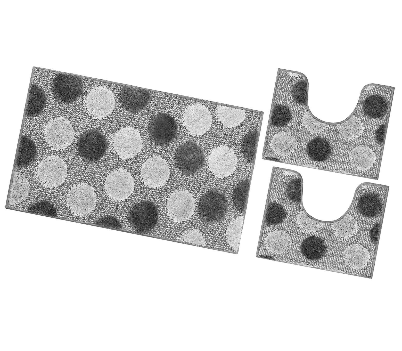 Zestaw 3 Kropki Szarych Dywaników łazienkowych Girowater Miękki Chłonny Antypoślizgowy
