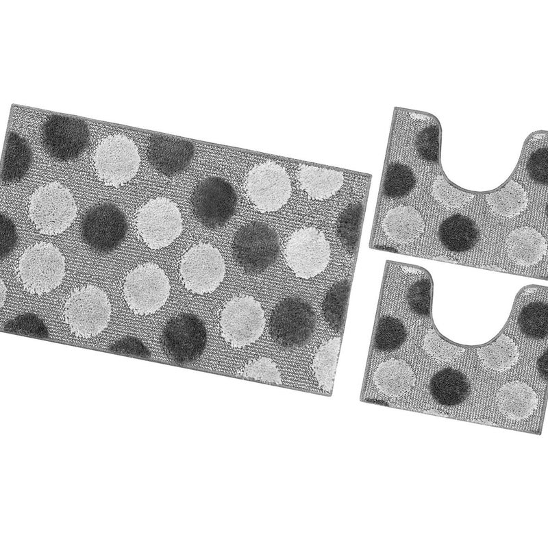 Zestaw 3 Kropki Szarych Dywaników łazienkowych Girowater Miękki Chłonny Antypoślizgowy