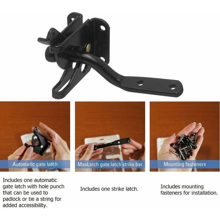 Verrou de Portail Verrouillage automatique-Serrure Métal à Boulon-Loquet Acier à Gravité Clôture Jardin-Noir-Vis de Fixation Fournis - 3