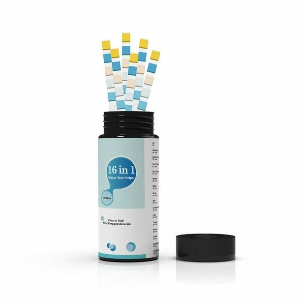 Kits d'analyse d'eau potable - 50 bandelettes - Kit d'analyse 16 en 1 pour eau de puits et eau potable - Bandelettes de test pour la dureté, le pH, le - 3