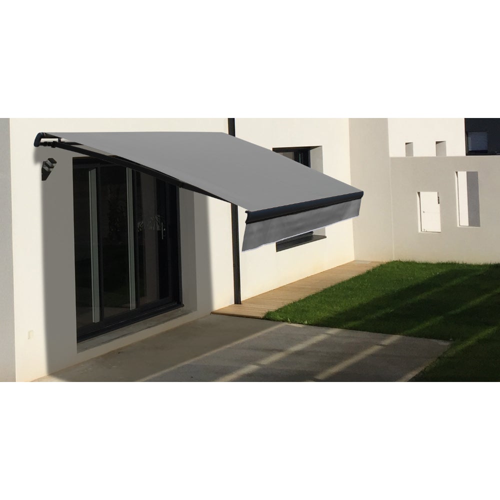 Store banne Monobloc EASY 4x3m - Armature Gris Anthracite - Toile Gris Anthracite - Manœuvre manuelle par treuil - 2