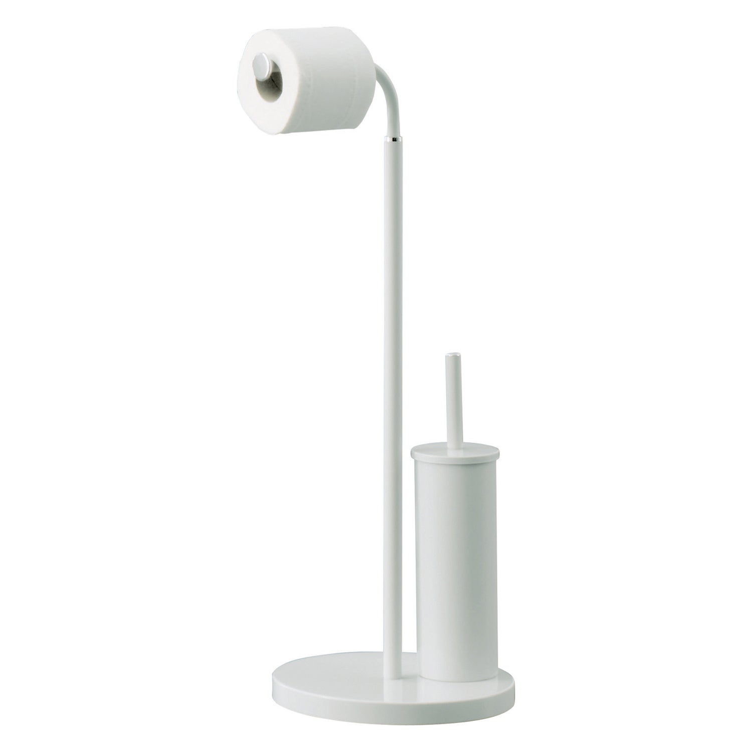 Gedy KENTA - Scopino Per WC In Acciaio Inox E Bambù, Finitura Bianco Opaco, Con Contenitore Interno Rimovibile, 9x9x39 Cm
