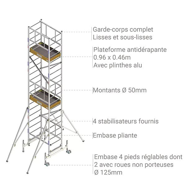 Echafaudage 4.00m hauteur plateau. 6.00m de hauteur travail maximale. - ME400 - 4