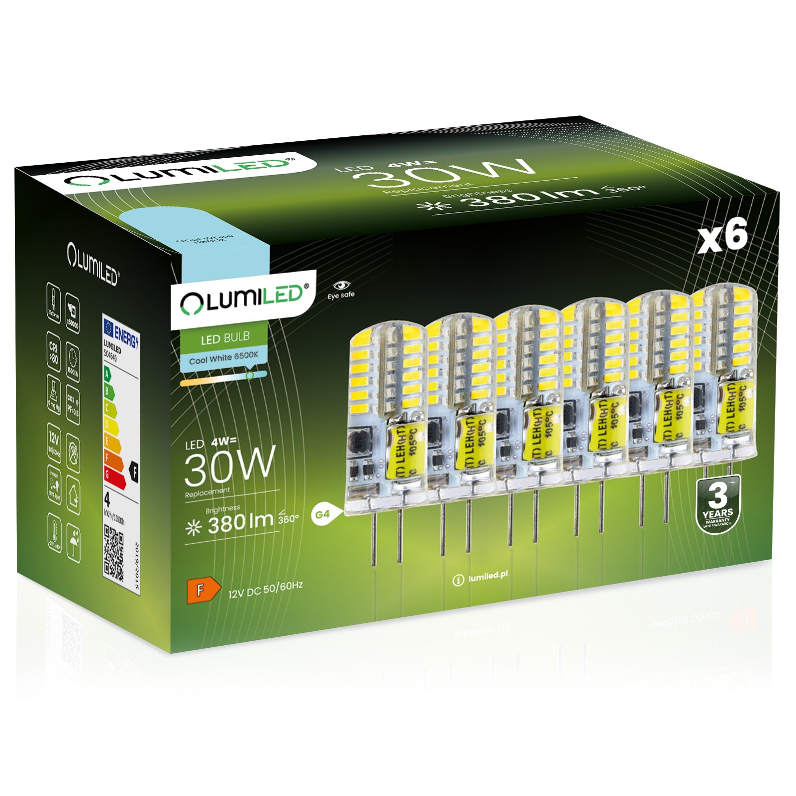 6x Żarówka Lumiled LED G4 Kapsułka 4W = 30W 380lm 6500K Zimna 360st 12V