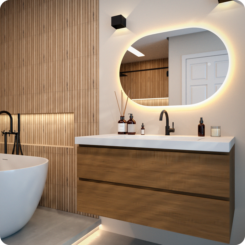 Miroir de salle de bain Mirlux avec éclairage LED et chauffage - Miroir mural ovale - Miroir de douche anti-condensation - 90 x 60 cm - 2