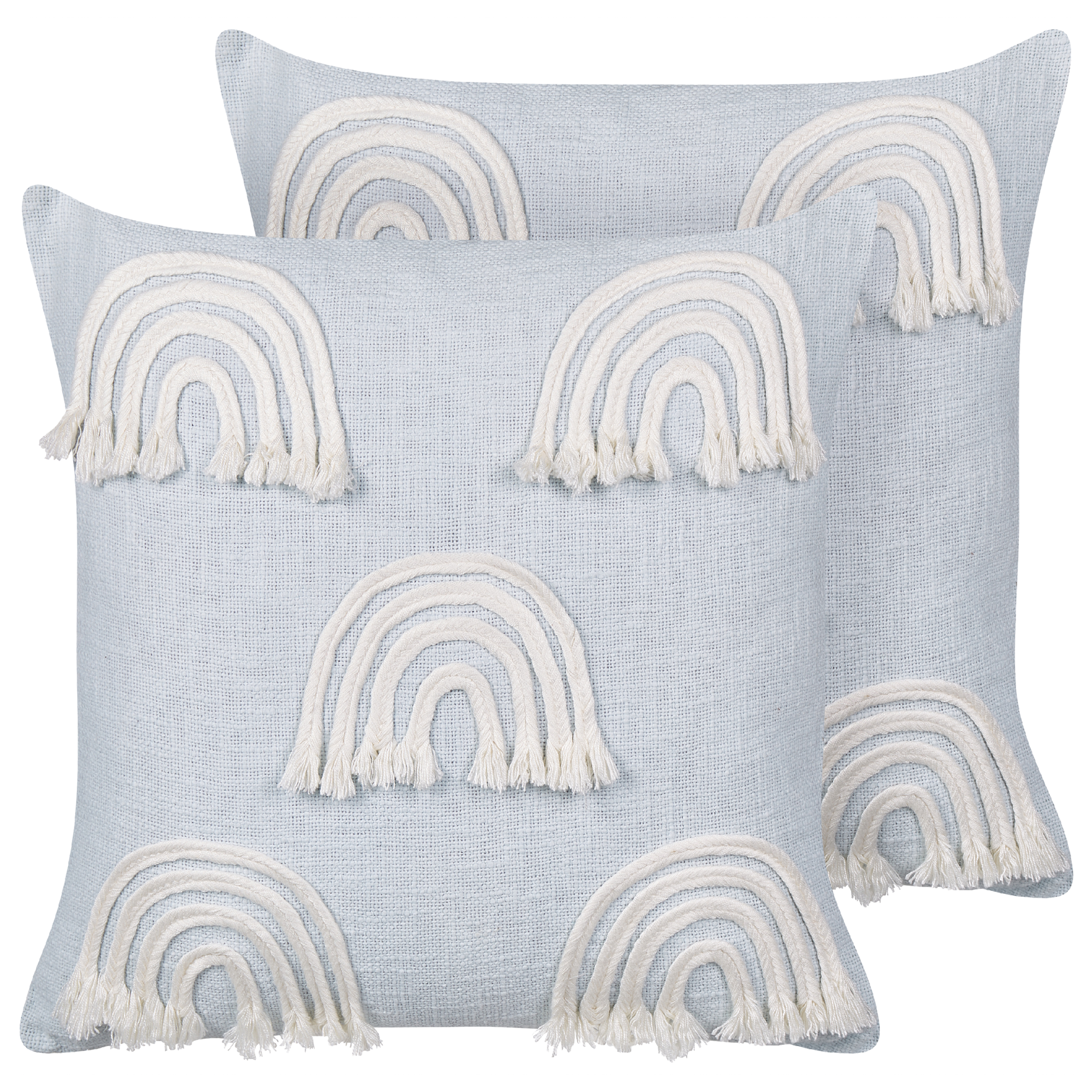 Beliani conjunto de 2 cojines de algodón azul claro con bordado de arco iris 45 x 45 cm leea