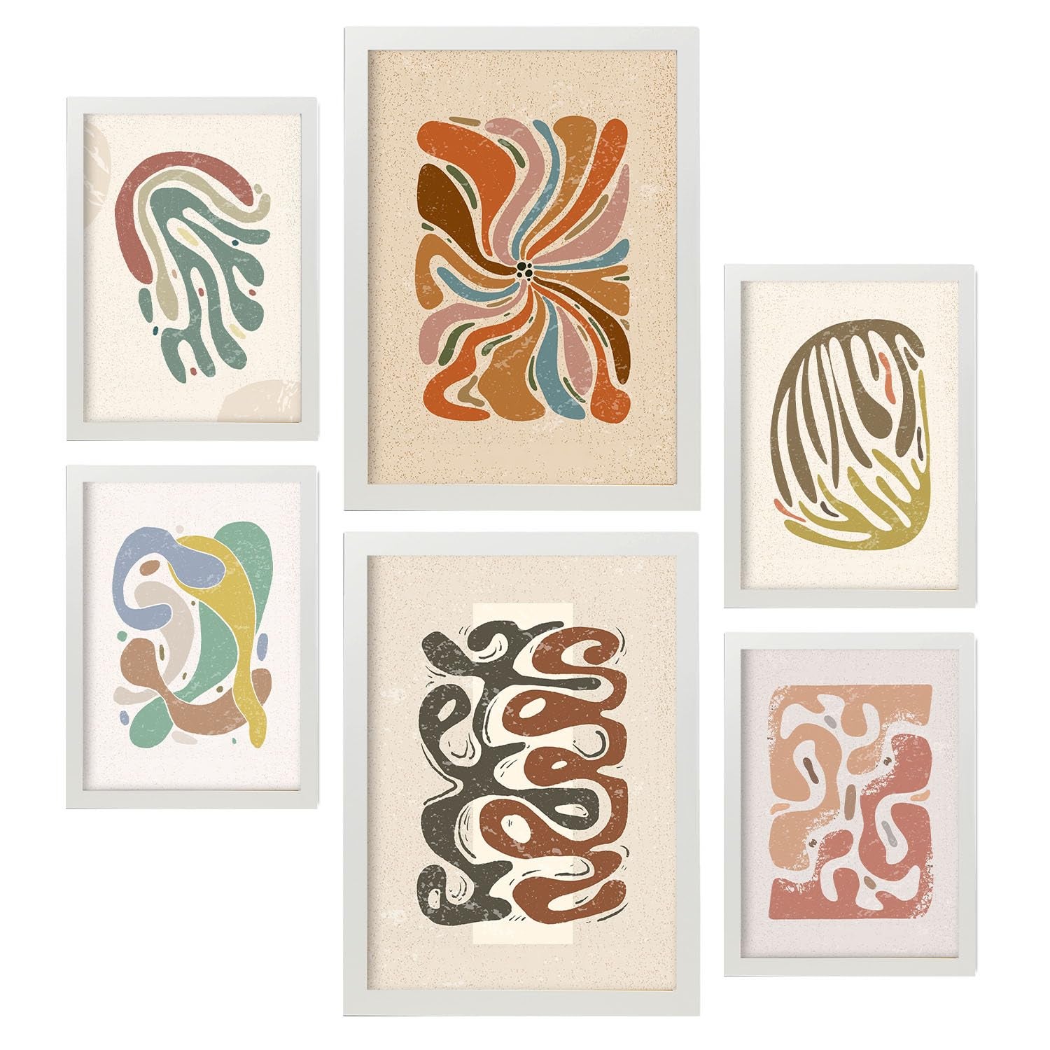 Nacnic set 6 laminas de movimiento de étnico cuadros decorativos estéticos para su sala de estar dormitorio hogar impresión a4 y a3 con marcos blanco