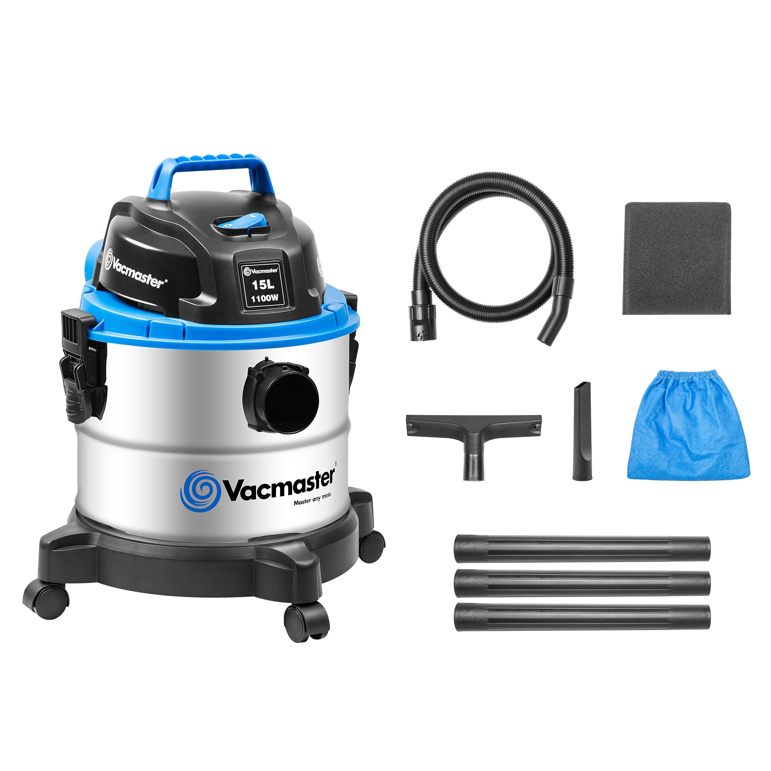 Aspirapolvere Industriale Vacmaster VQ1115S - Asciutto/Bagnato, 15 Litri, 1100W, Acciaio Inox, Funzione Soffiatore - Foto 7