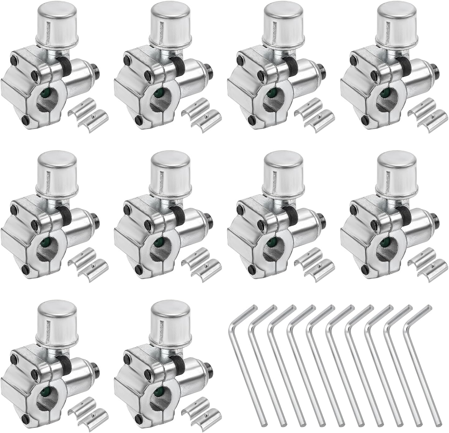 10 szt. zaworów wiertniczych BPV-31 oraz 10 kluczy imbusowych i 20 adapterów, kompatybilnych z rurami o średnicy zewnętrznej 1/4", 5/16" i 3/8".