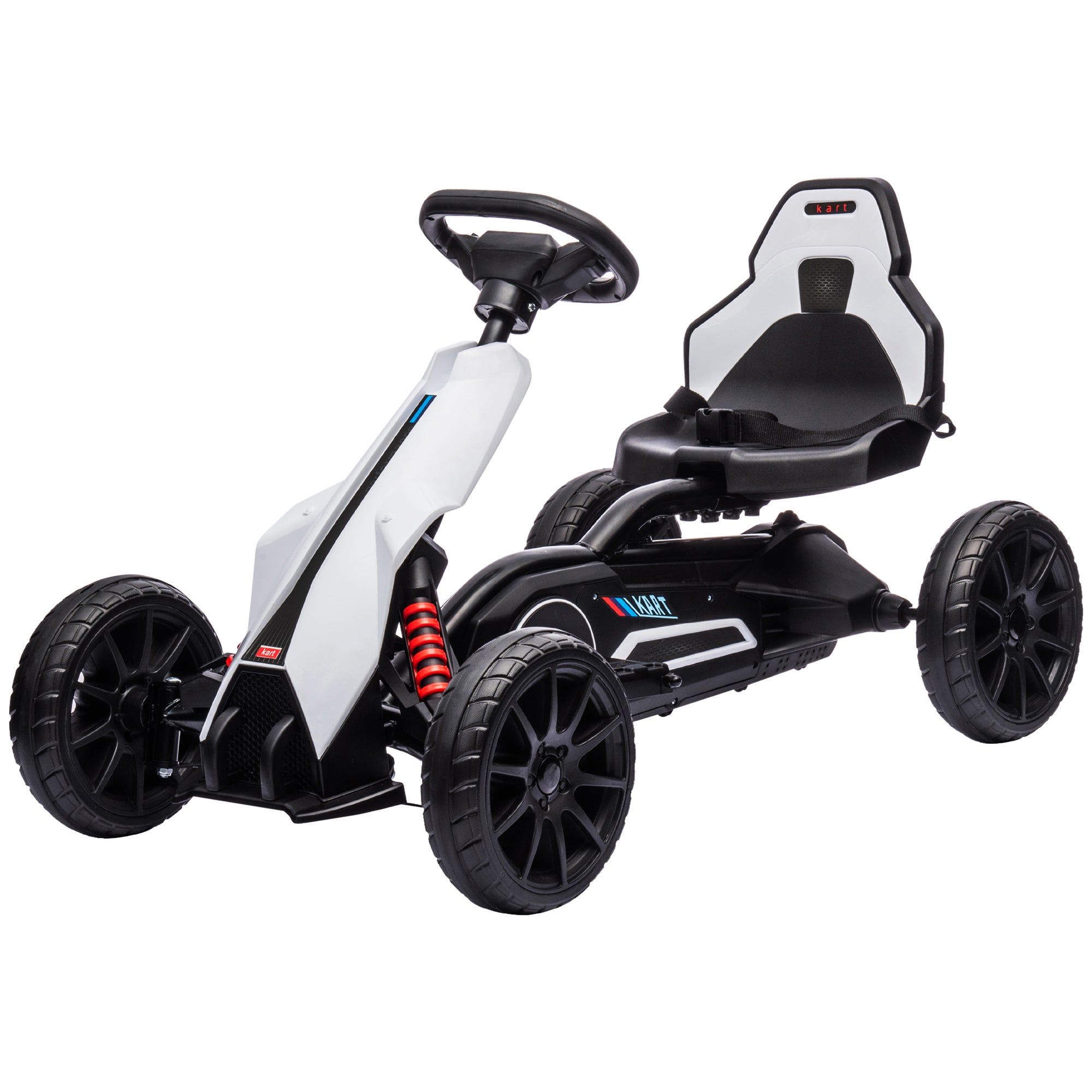 HOMCOM Kart à Pédales Enfant 5-12 Ans – Rouge, Frein à Main, Siège Réglable, 121x58x61 Cm