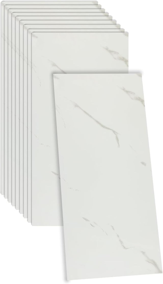 Juego de 10 pegatinas de vinilo para azulejos impermeables y antideslizantes - 60 x 30 cm - PVC blanco efecto mármol - para baños y cocinas