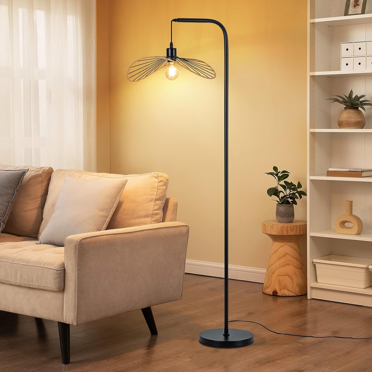 Nettlife Lampa Podłogowa Łukowa Vintage Czarna, Metal E27, Industrialna, Włącznik Nożny, Salon (Brak żarówki) - 8