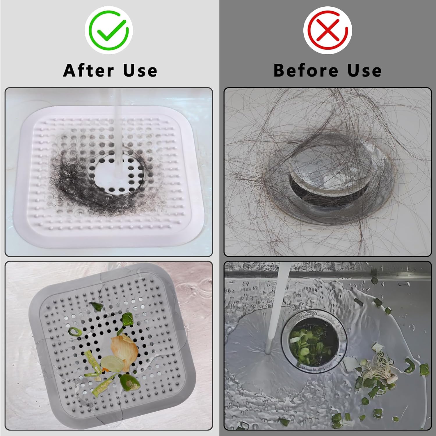 Dois tapetes de silicone para lava-loiça com ventosas e proteção para filtro, adequados para casas de banho e cozinhas (branco + cinzento). - 3