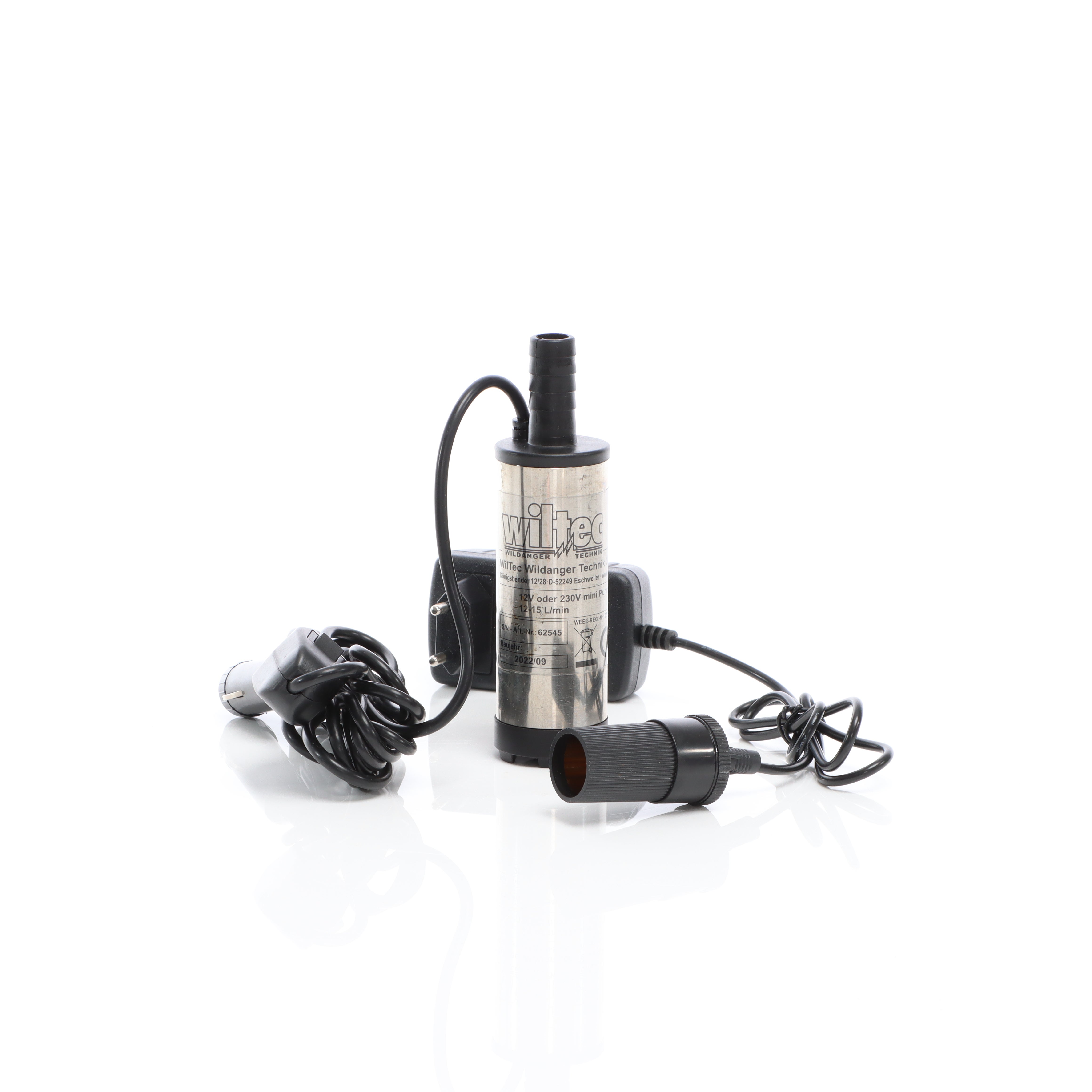 Wiltec Mini Pompe submersible à Eau et Gazole – 12 V / 8700 tr/min / 12 l/min – avec Grille d’aspiration, Bornes de batterie et Interrupteur – Vida... - 4