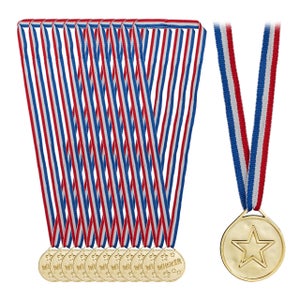 Lot De 12 Médailles Relaxdays Pour Enfants – Or, Argent, Bronze, Ruban Inclus, 6 Cm De Diamètre