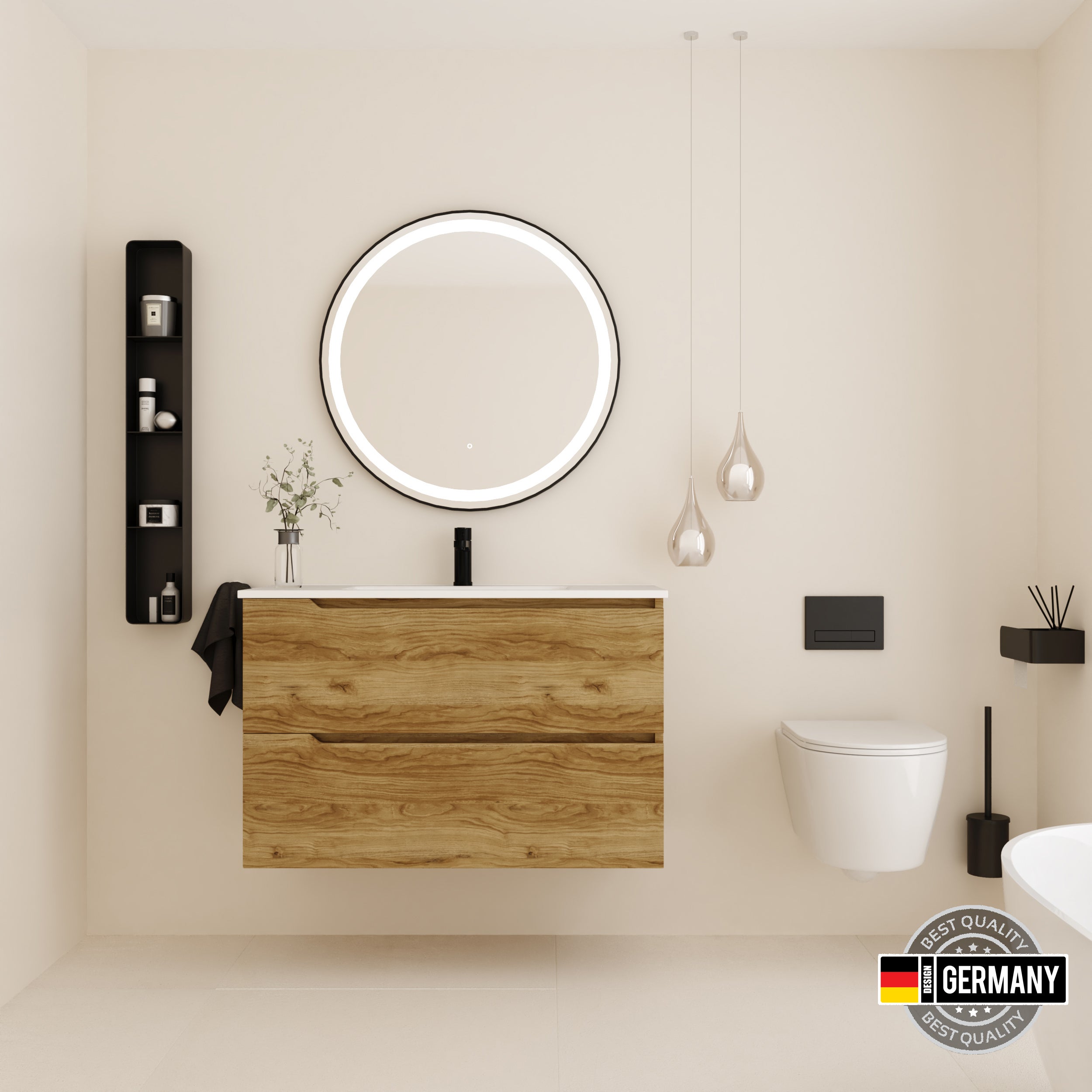 MEUBLE SALLE BAIN SUSPENDU HALL|100 CM BERNHOLZ|2 TIROIRS AVEC LAVABO ...