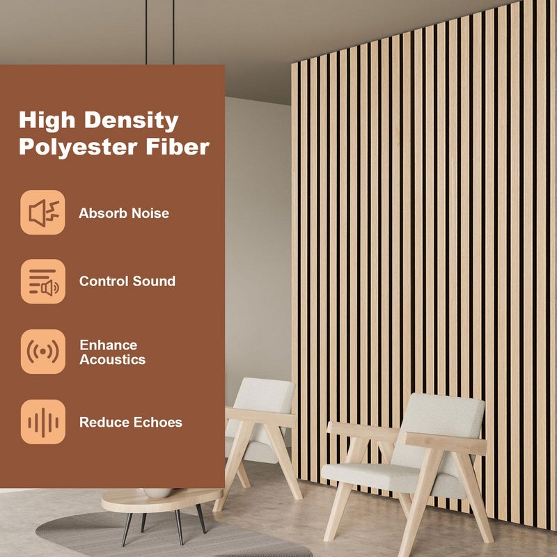 Panel de listones de MDF Revestimiento mural natural Moderno panel mural acústico de chapa de madera y fieltro 120x60x2,1cm roble - 4