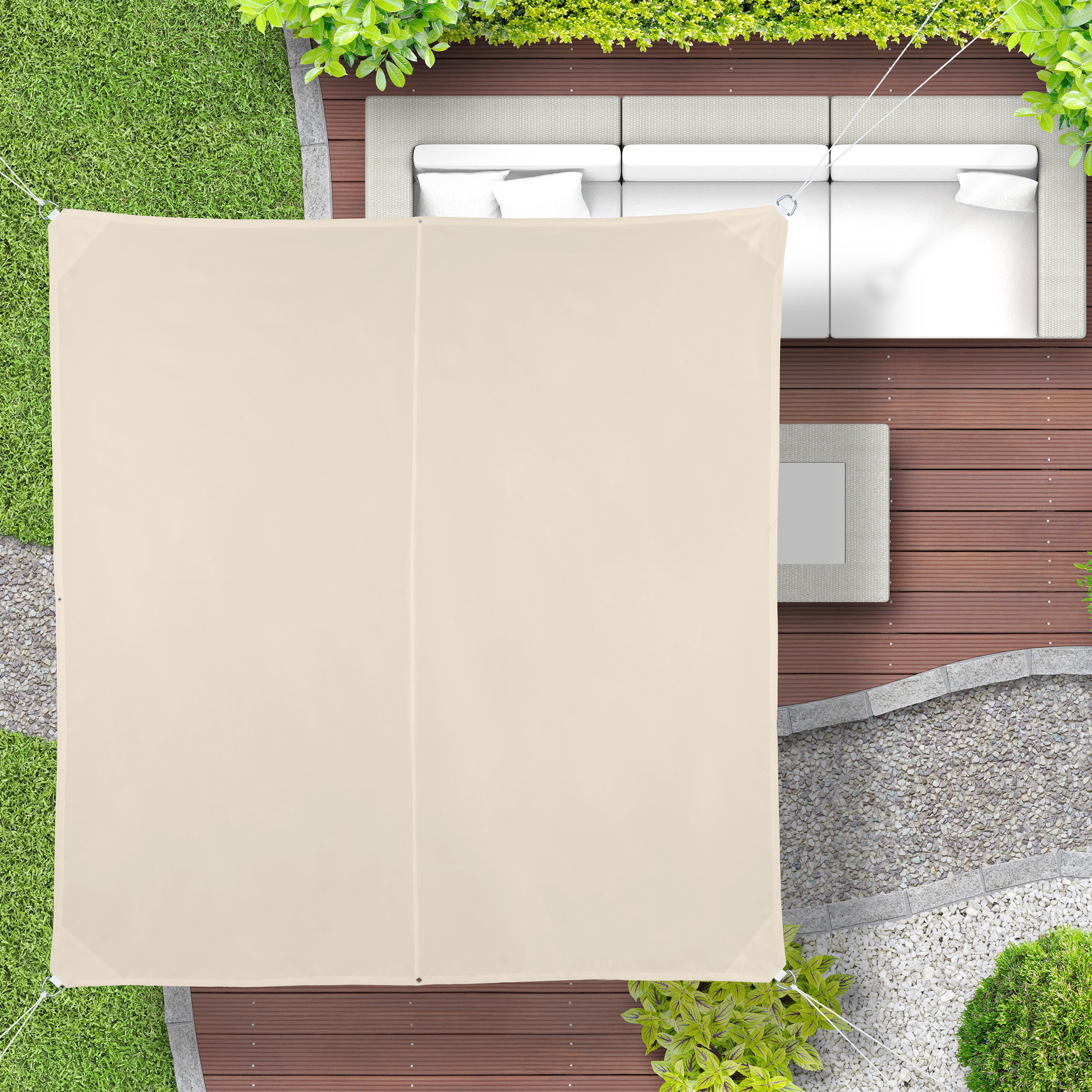 Voile d’ombrage carré diffuseur d’ombre protection soleil UV terrasse toile résistante à l'eau, 2x2 m, beige, Relaxdays - 2