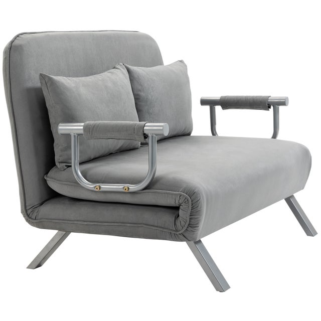 Divano Letto 3 Posti HOMCOM Con Schienale Reclinabile A 3 Livelli, Tessuto Grigio E Gambe In Legno, 208x84x82 Cm