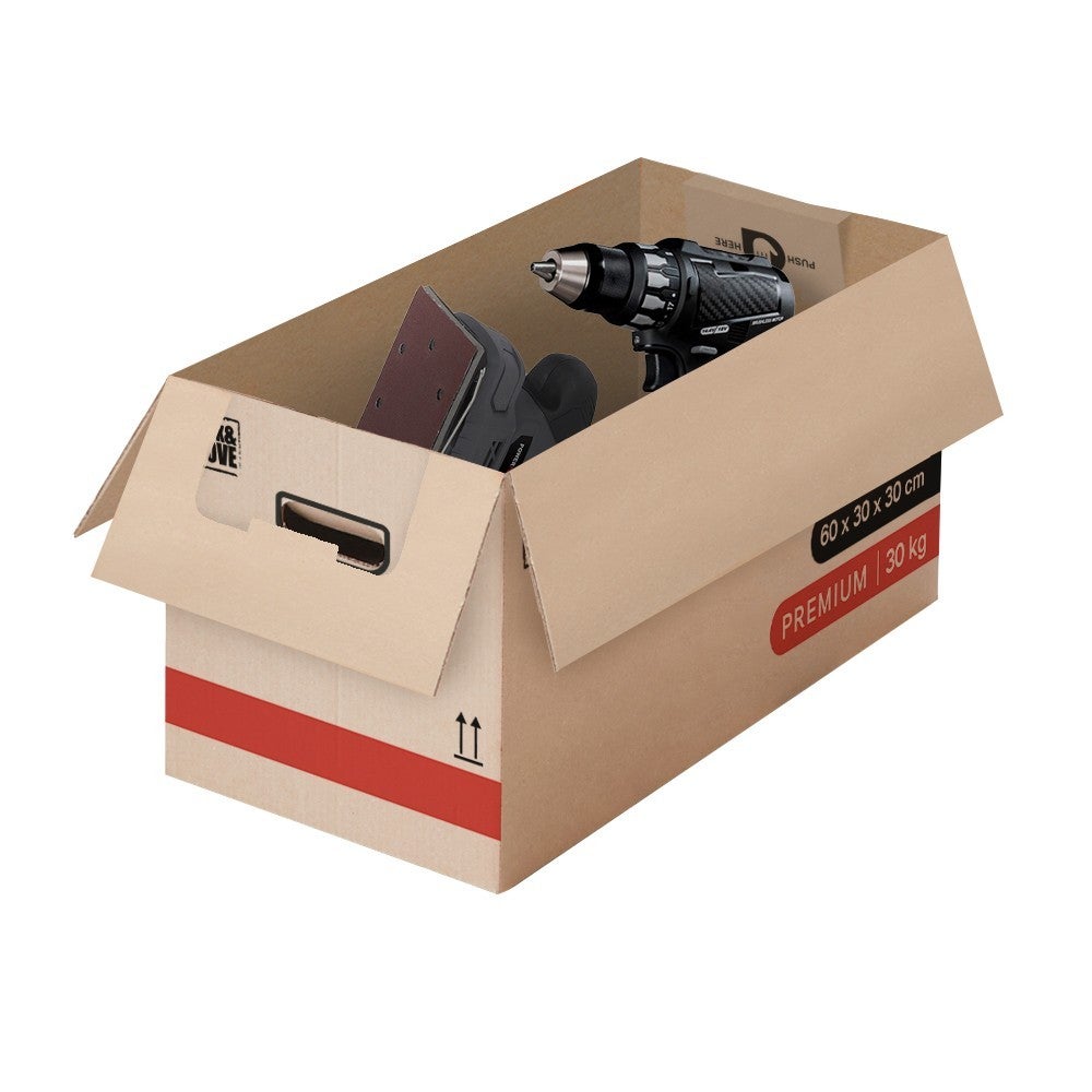 Pack and Move- Lot 20 Cartons Déménagement Premium - 60 X 30 X 30 Cm - Extrême Résistance 30KG - Réutilisable - Poignées Renforcées - 1 Adhésif Offert - 8