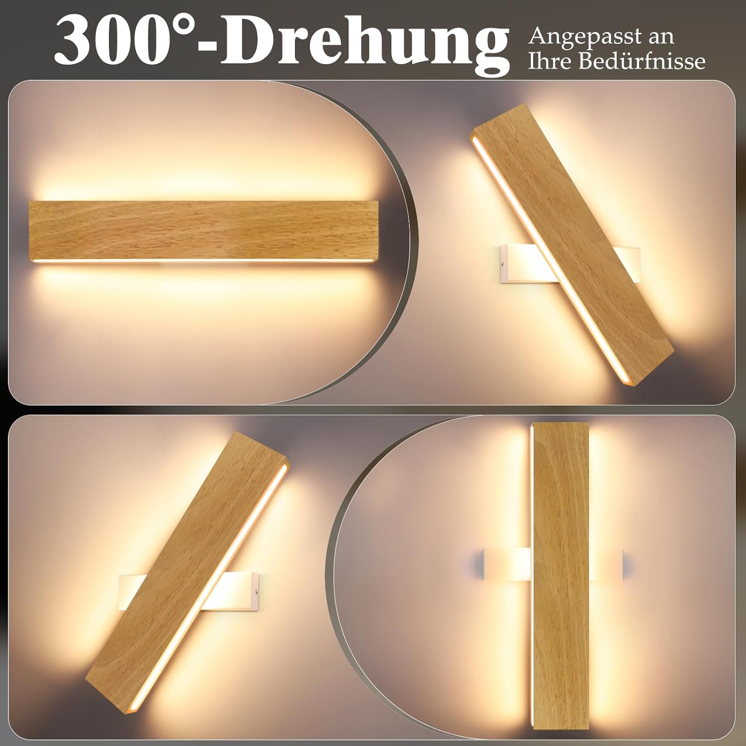 NETTLIFE Applique LED Legno 32cm Moderna, Design Su e Giù Luce Indiretta 11W 3000K Bianco Caldo per Soggiorno Camera Corridoio Scale Interno - 6