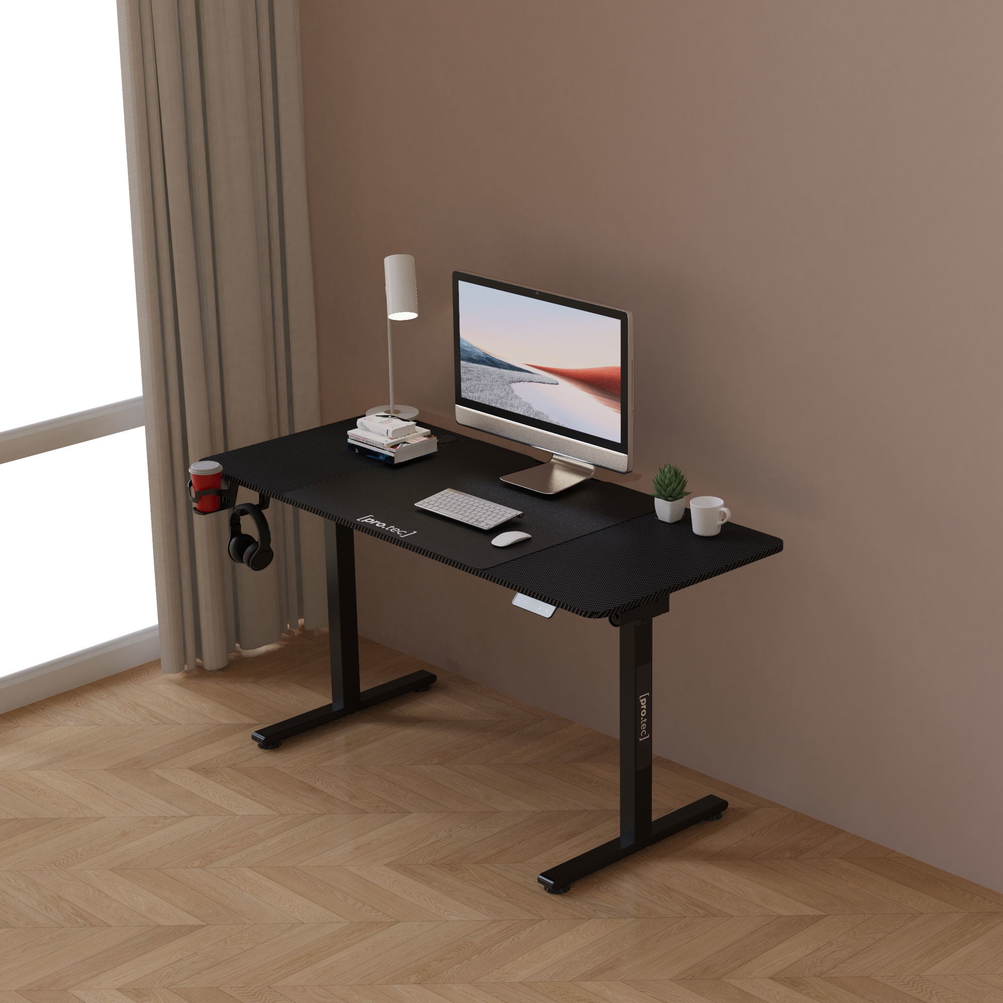 Bureau Électrique Relevable 140x80 Cm - Réglable Hauteur 72-119 Cm Avec USB, Roulettes Et 3 Mémoires