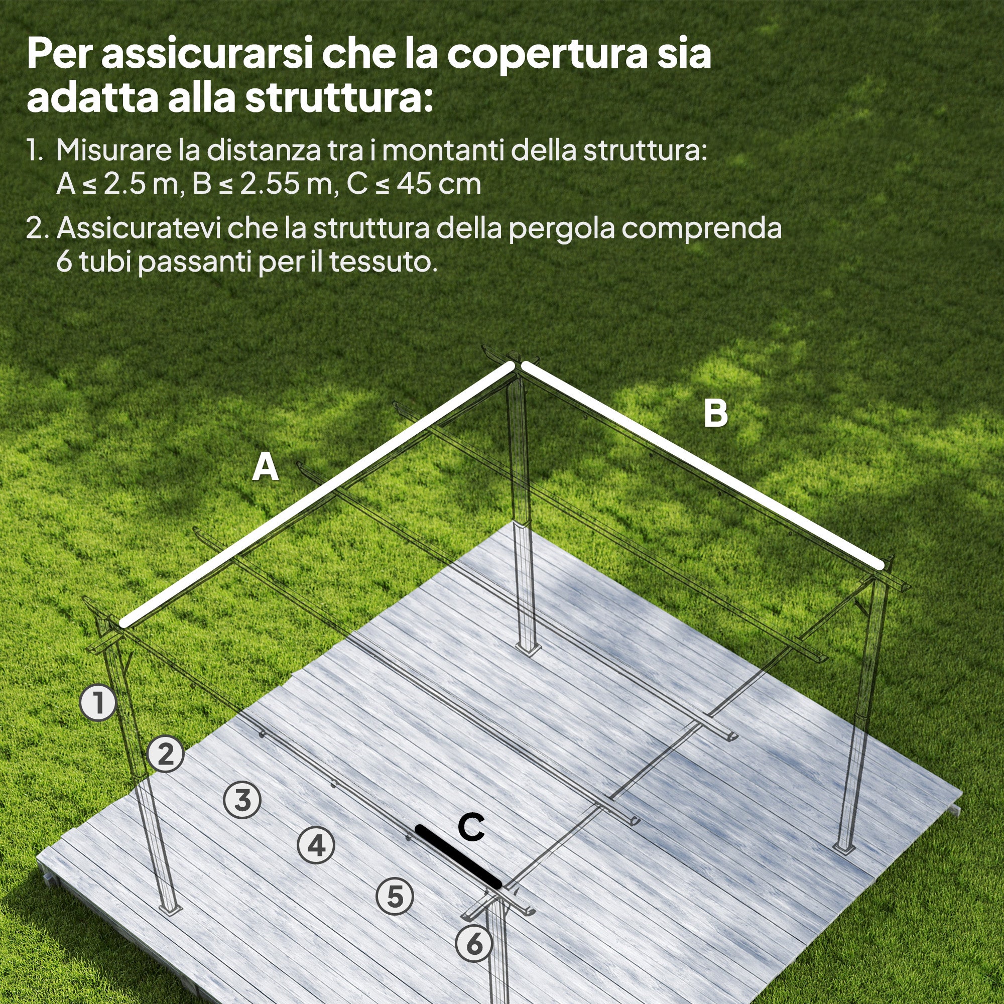 Techo de pérgola con 10 orificios de drenaje, poliéster 250x255 cm para 3x3 m, marrón claro - 6