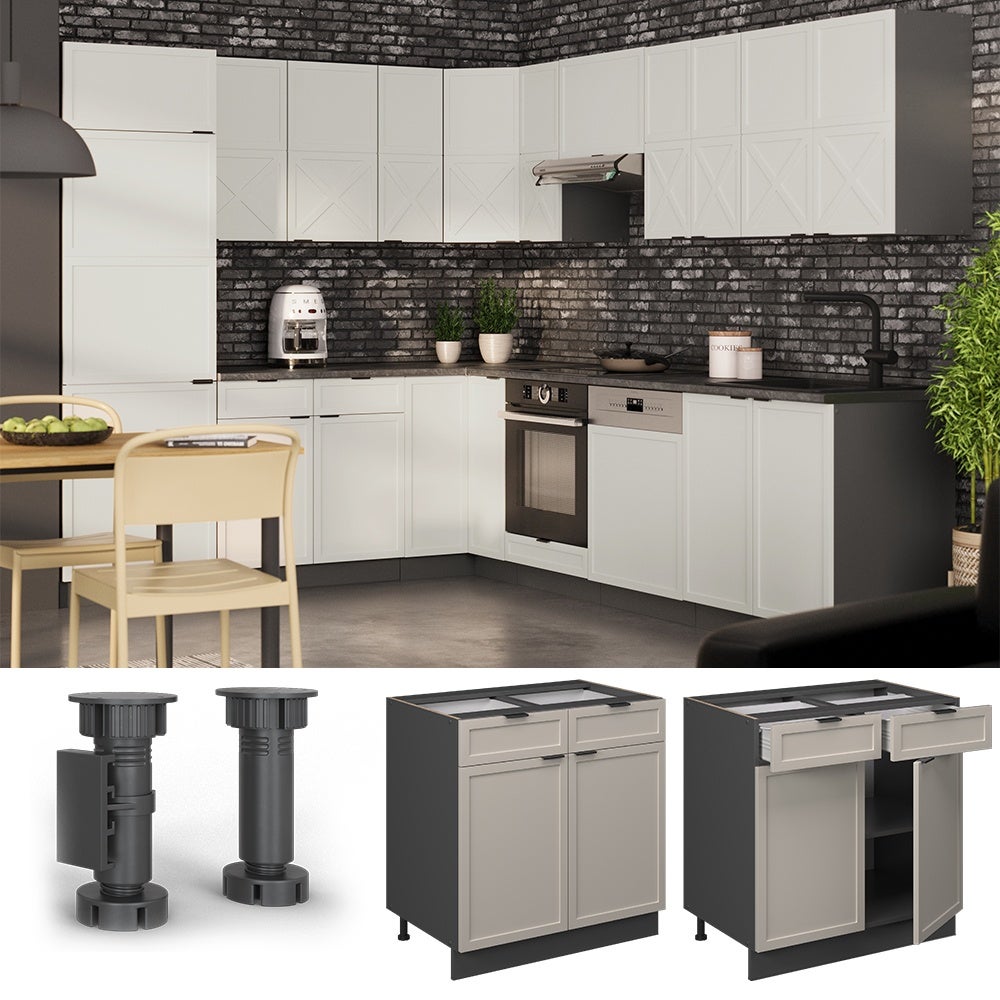 Vicco Armário baixo de cozinha Fame-Line, CinzaBege, 80 cm , Mármore AP ...