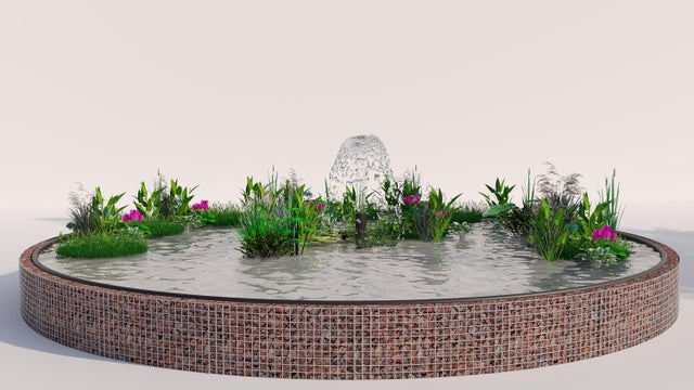 Bassin surélevé en gabion rond, diamètre extérieur 292 cm, hauteur 50 cm, maille 5 x 5 cm, paroi 15 cm