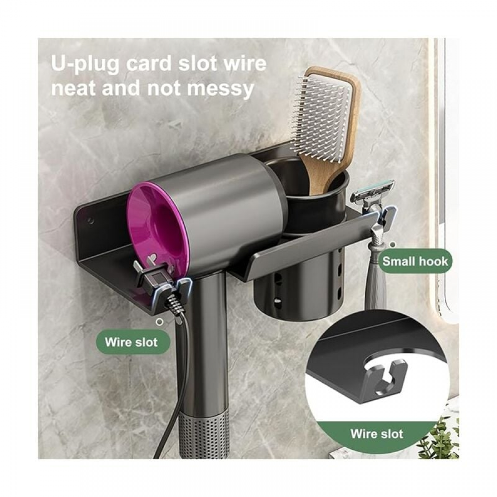 (noir 23x10x4,8cm) Support mural pour sèche-cheveux - Support pour sèche-cheveux de salle de bain - Compatible avec la plupart des sèche-cheveux - Con - 3