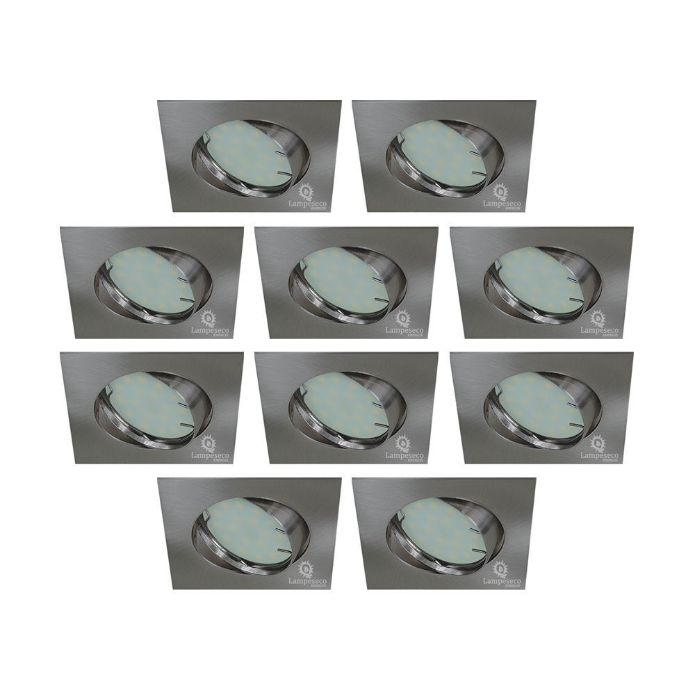 Lot de 10 spot encastrable orientable LED carré alu brossé GU10 230V eq. 50W blanc chaud - 6