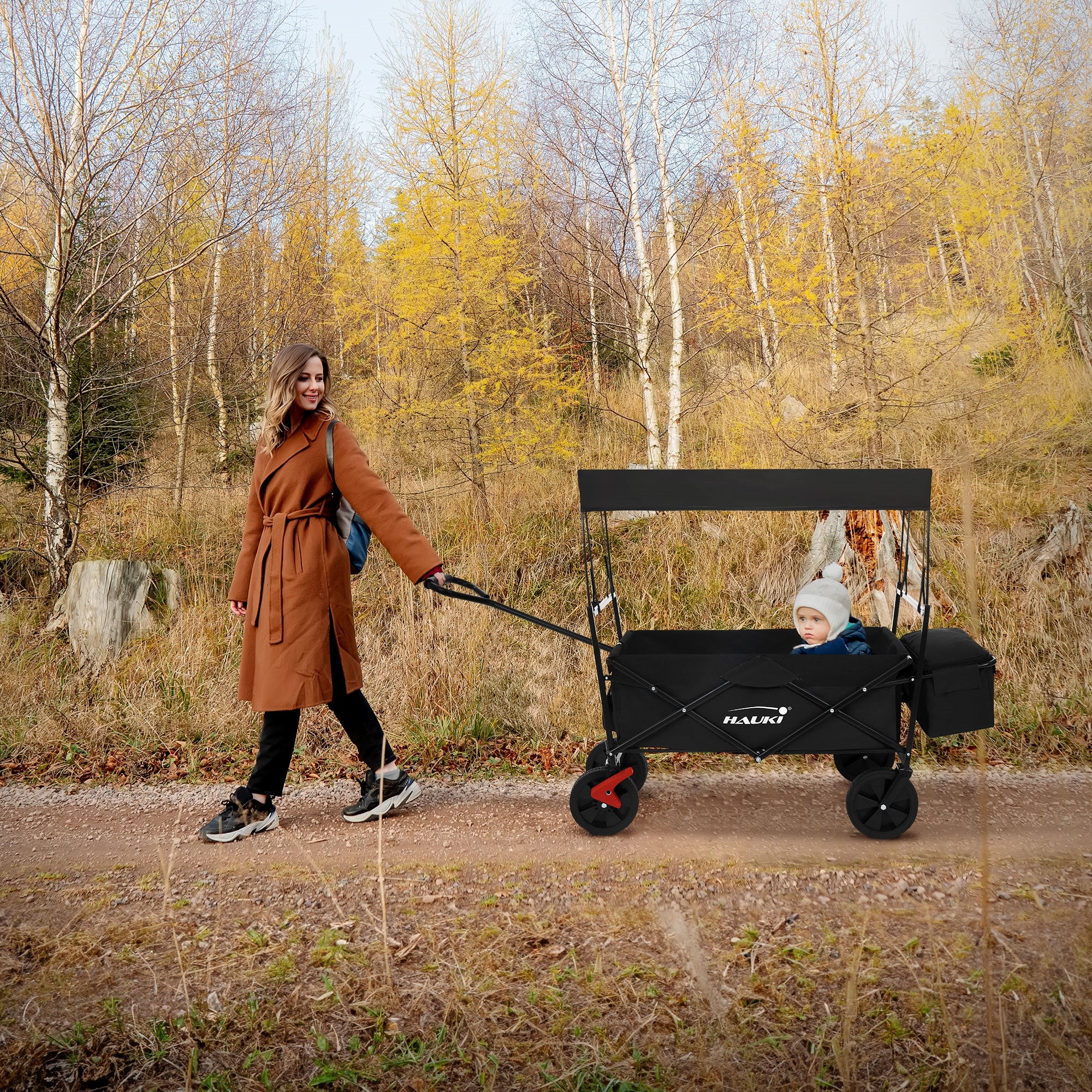 Chariot de transport pliable avec toit noir avec poches pour enfants charge 80kg - 8
