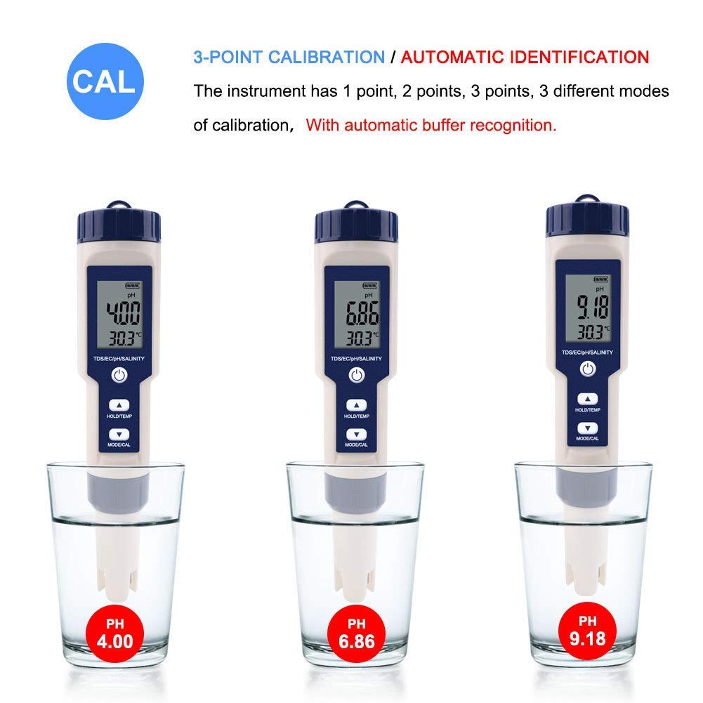 Testeur d'eau de piscine 2 pièces, compteur de température PH et TDS 3 en 1, stylo de test numérique de qualité de l'eau (sans batterie) - 5