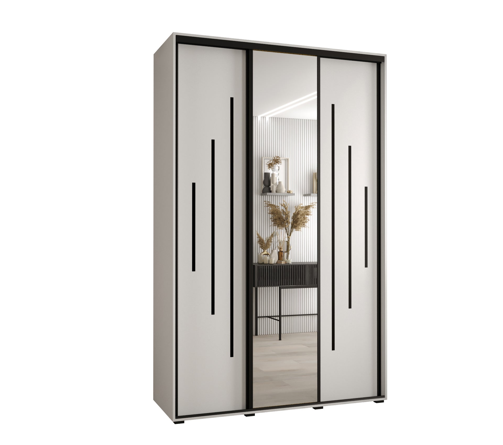 Szafa przesuwna z lustrem wysoka Davos 13 150 x 45 x 235,2 cm biały + biały + u. czarny - Abiks Meble