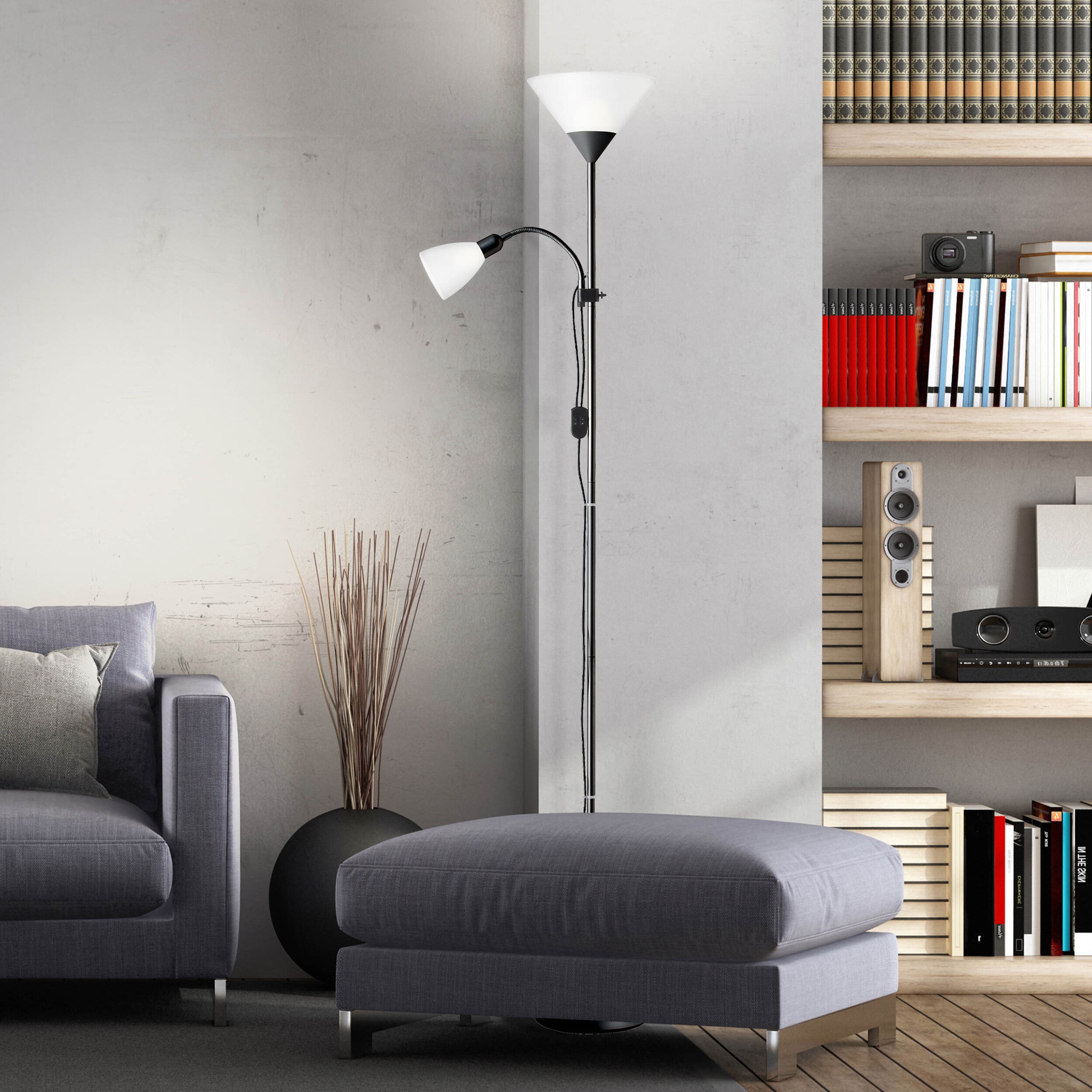 Lampa podłogowa Brilliant SPARI 4 Czarna z czytnikiem regulowanym E27 60W - 2