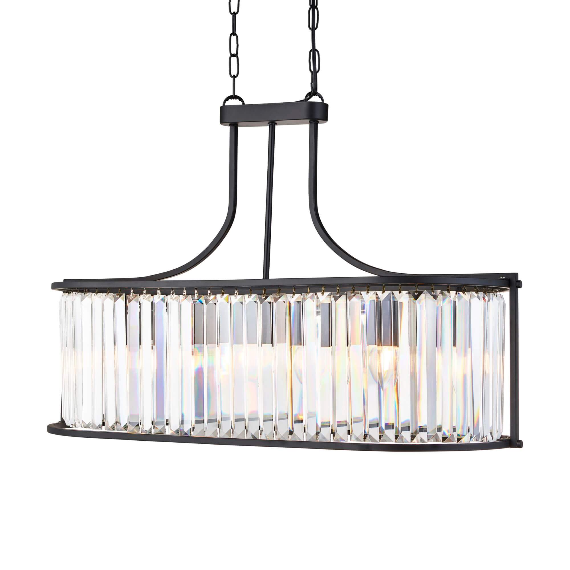 Suspension VICTORIA 5L Ovale métal noir mat, cristal clair E27 max 5x60w Longueur 78cm - 5